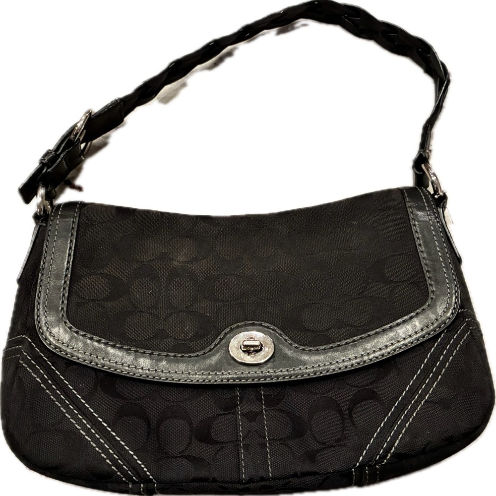 Coach Black Signature Canvas Shoulder Bag with Braided Strap